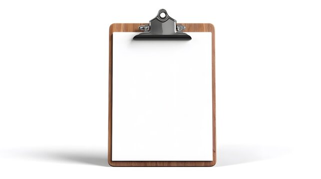A detailed shot of an empty clipboard on the desk