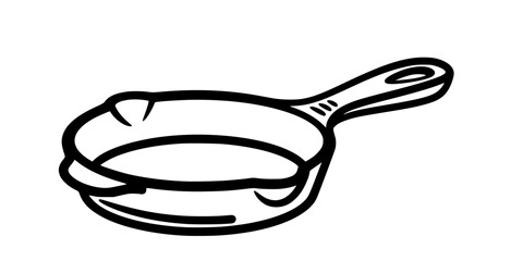 Vector Illustration of a Cast Iron Skillet - Outline Style
