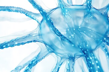 Abstract representation of a neuron or neural network, showcasing intricate connections and flowing blue structures.