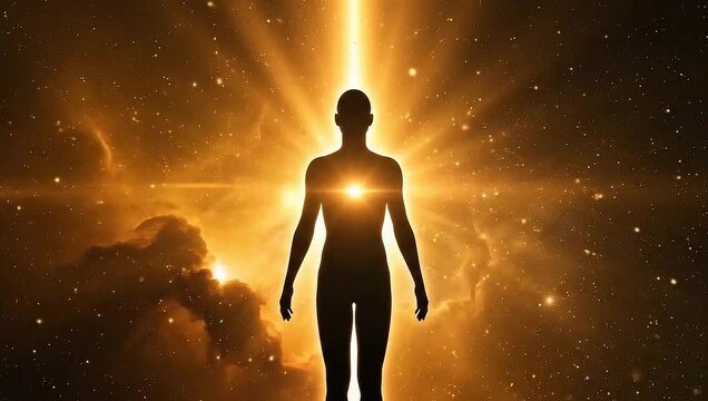 Spiritual Awakening Silhouette with Cosmic Light