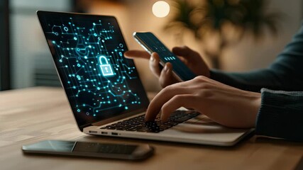 Hands are shown engaging with a laptop and smartphone, showcasing the importance of digital security in online interactions - Powered by Adobe