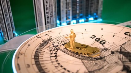 Conceptual visualization of goal achievement with a miniature figure and cogwheel, focusing on - Powered by Adobe