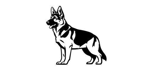 Fototapeta premium Black and White German Shepherd Vector Illustration 