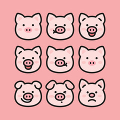 Set of cute pigs