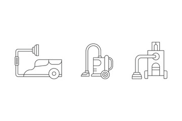 Vacuum cleaner, cleaning equipment, electric dust suction, smart home appliance, household floor care icon vector illustration for daily hygiene.