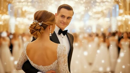 A wedding couple is dancing in a moment of love and romance. - Powered by Adobe