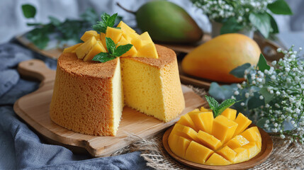 Chiffon Cake with Fresh Mango