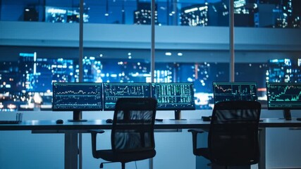 Evening Views: Financial Data Center with City Lights Reflecting on a Modern Office - Powered by Adobe