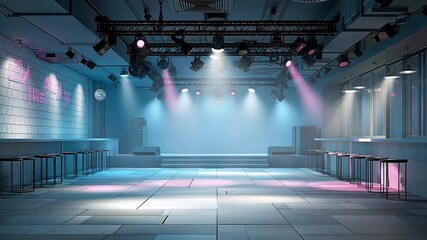 Colorful Moving Lights in Empty Performance Space. Generative AI