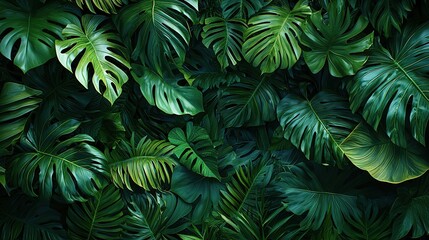 Lush Foliage Green Wall Background - Jungle Vibes Dark Green Full Frame
