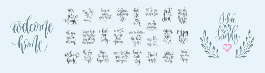 25 Hand Lettered Motivational Quotes About Home Family and Happiness Calligraphy Set