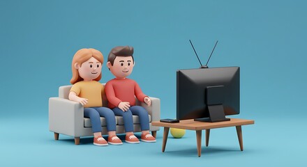 Cartoon couple watching television