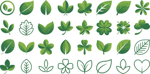 Fototapeta premium Collection of green leaf icons and symbols in various styles leaves nature