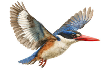 Obraz premium A bird with a red beak flies in the air