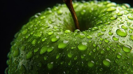 green apple and water droplets