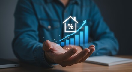 A person presents a visual representation of rising interest rates and increasing home values in the current market