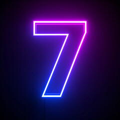 Neon number 7, bright purple light, 3D rendering, dark background.