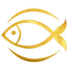 Stylized golden fish icon with a minimalist design, featuring a curved body and tail, along with two curved lines above and below the fish shape