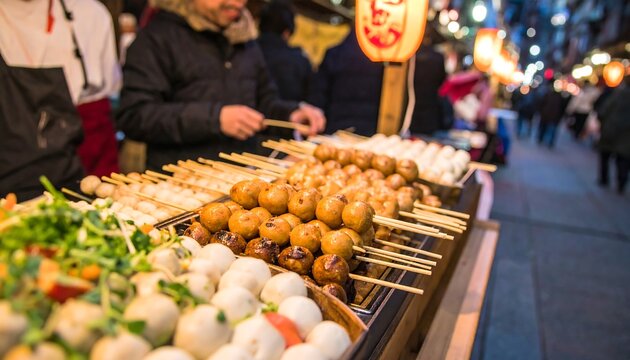 Japanese dango skewers offered at a night market