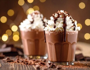 close-up choco drink with whipped cream and chocolate syrup 
