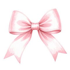 Soft pink satin bow with wide loops and long tails, featuring smooth texture and subtle shading for a delicate, elegant appearance