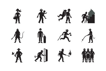 Professional Firefighter Rescue Silhouette Vector Illustration Bundle