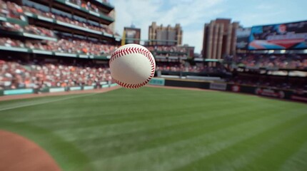 Exciting moment during baseball game at stadium as ball is pitched towards home plate with fans in attendance - Powered by Adobe