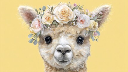 SŁODKA ALPAKA W WIEŃCU KWIATOWYM - AKWARELA