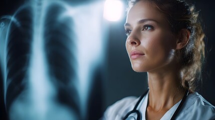 Radiologist analyzing an X ray with focused attention and professional expertise