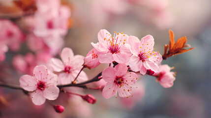 Obraz premium Pink sakura flowers blooming on tree branch