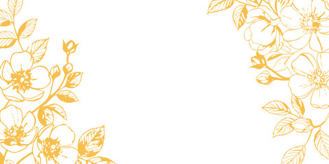 Obraz premium Gold Flower hand-drawn on a white background vector. Luxury illustration for decoration, wall decor, wallpaper, cover, banner, package, card.