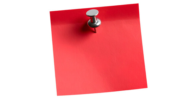 Red Sticky Note with red Pushpin Isolated on Transparent Background. Red sticky post it note with red pushpin isolated on white or transparent background. PNG