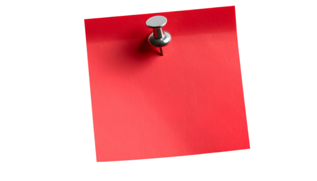 Red Sticky Note with red Pushpin Isolated on Transparent Background. Red sticky post it note with red pushpin isolated on white or transparent background. PNG - Powered by Adobe