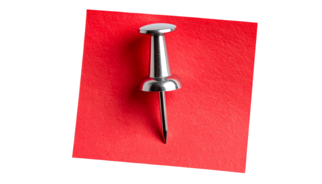 Red Sticky Note with red Pushpin Isolated on Transparent Background. Red sticky post it note with red pushpin isolated on white or transparent background. PNG