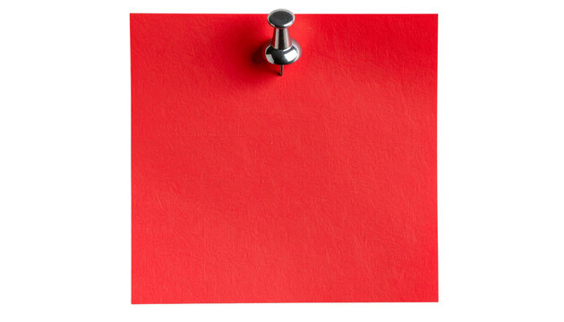 Red Sticky Note with red Pushpin Isolated on Transparent Background. Red sticky post it note with red pushpin isolated on white or transparent background. PNG