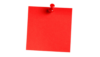 Red Sticky Note with red Pushpin Isolated on Transparent Background. Red sticky post it note with red pushpin isolated on white or transparent background. PNG