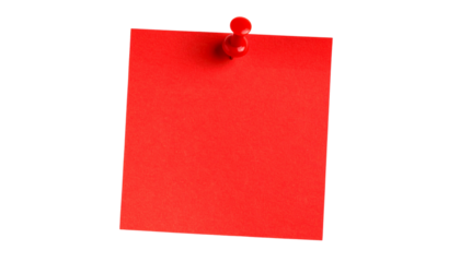 Red Sticky Note with red Pushpin Isolated on Transparent Background. Red sticky post it note with red pushpin isolated on white or transparent background. PNG