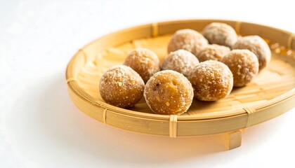 Kinako mochi on bamboo plate, light and airy