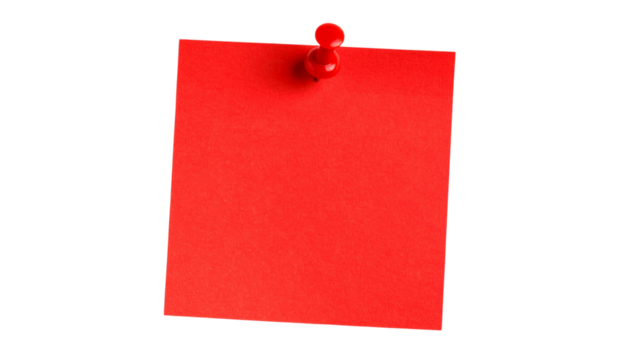 Red Sticky Note with red Pushpin Isolated on Transparent Background. Red sticky post it note with red pushpin isolated on white or transparent background. PNG