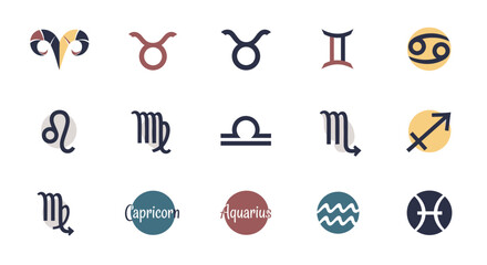 Astrological Zodiac Signs Collection: Modern Flat Icons in Muted Earthy Tones