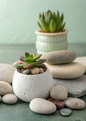 Fototapeta premium spa stones and green leaf