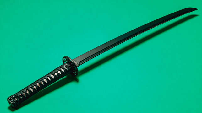 Black samurai sword on green screen - Powered by Adobe