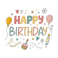 Happy Birthday Card with Balloons, Celebration Greeting, Party Invitation, Festive Design, Birthday Wishes