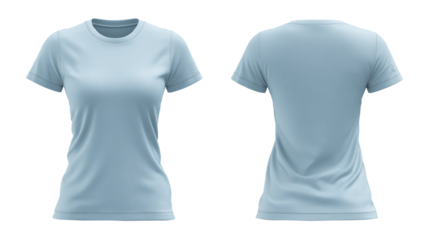 Light blue t-shirt for female 3d model front and back transparent background