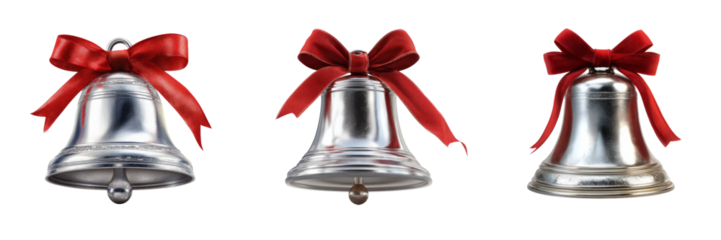 Christmas bells with red ribbons on a transparent background festive decor holiday cheer joyful celebration