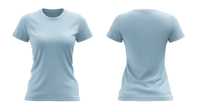 Light blue t-shirt for female 3d model front and back transparent background