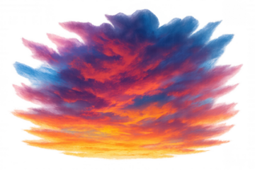 Vivid sunset cloudscape painting dramatic sky with intense orange, pink, and purple hues, radiating powerful atmospheric beauty