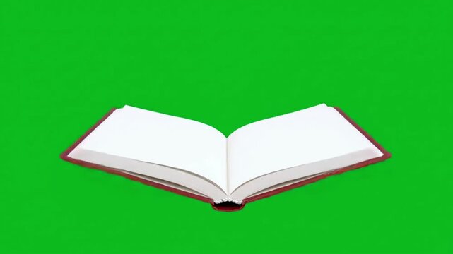Hardcover book slowly opening with pages turning, centered and isolated on plain background, detailed cover and binding