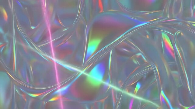 Iridescent chrome fabric folds with refracted light