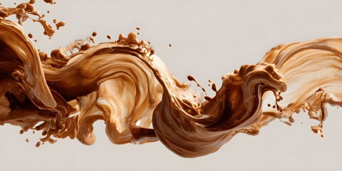 Vibrant brown paint fluid flowing on a white background, Brown liquid creates a visual effect